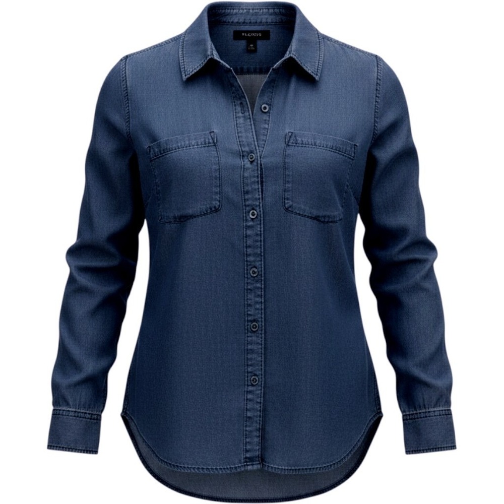 Talbots Petites Blue 100% Lyocell Denim Button Down Shirt SP Indigo Chambray